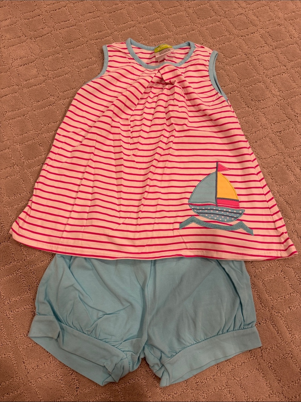 Striped Pink & White Sailboat Set